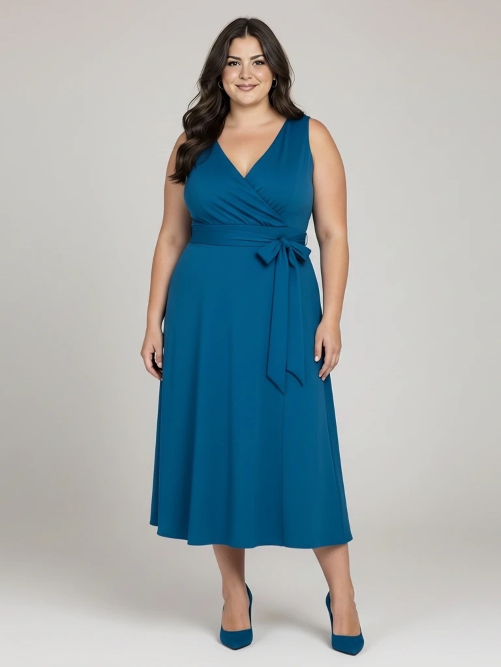 Taylor Elegant Teal Tie-Waist Midi Cocktail Dress Women’s Size 16 Wedding Guest